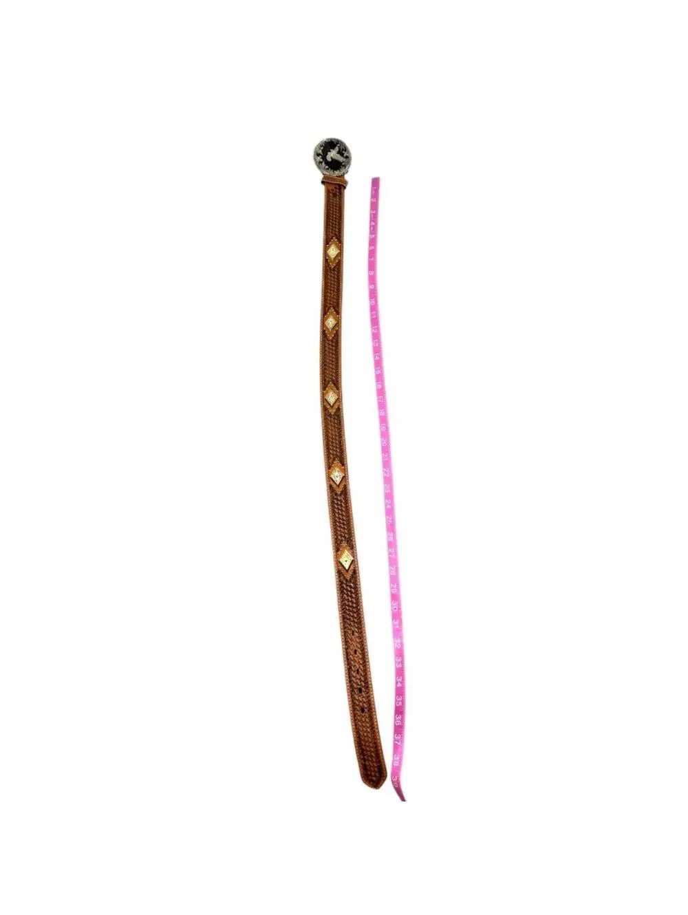 Western Style Tooled Leather Belt With Silver Eagle Buckle